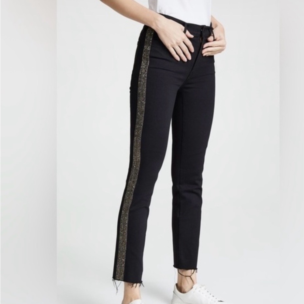 MOTHER Black Skinny Jeans with Gold Accents